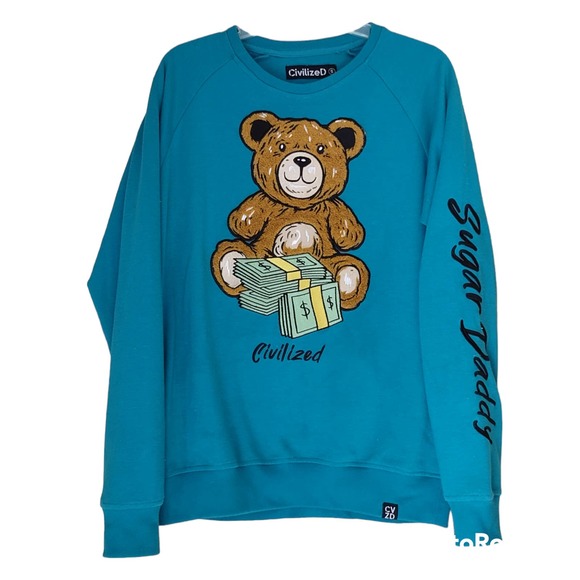 Civilized Sugar Daddy Bear Money Stacks Men's Small Crew Neck Sweater - Picture 1 of 11